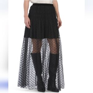 dRA Women's Black Burnout Polka Dot Maxi Skirt